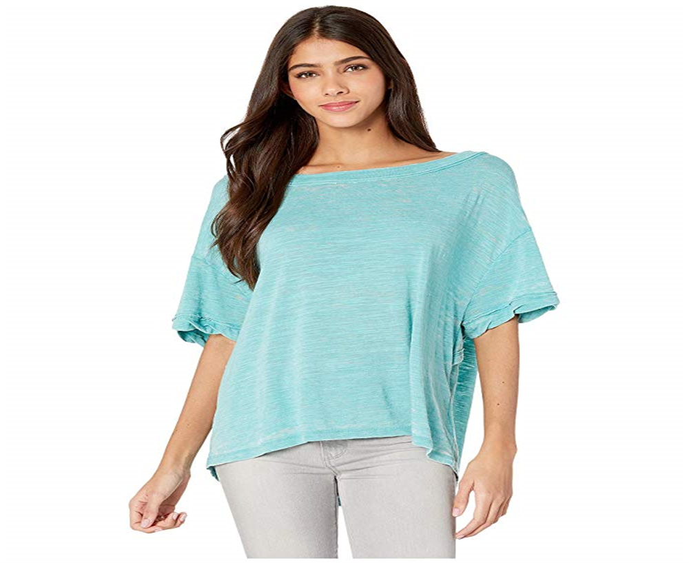 Free People Women's Turquoise Short Sleeve T-Shirt Top Blue Size X-Small