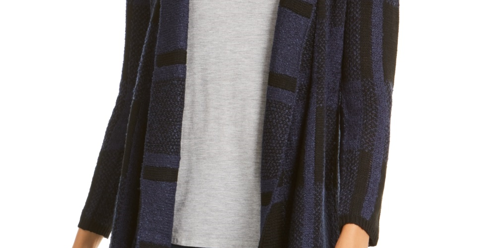 Style & Co Women's Plaid Boucle Cardigan Blue Size PM