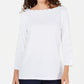 Karen Scott Women's Studded Boat Neck Cotton Top  White Size Petite Small