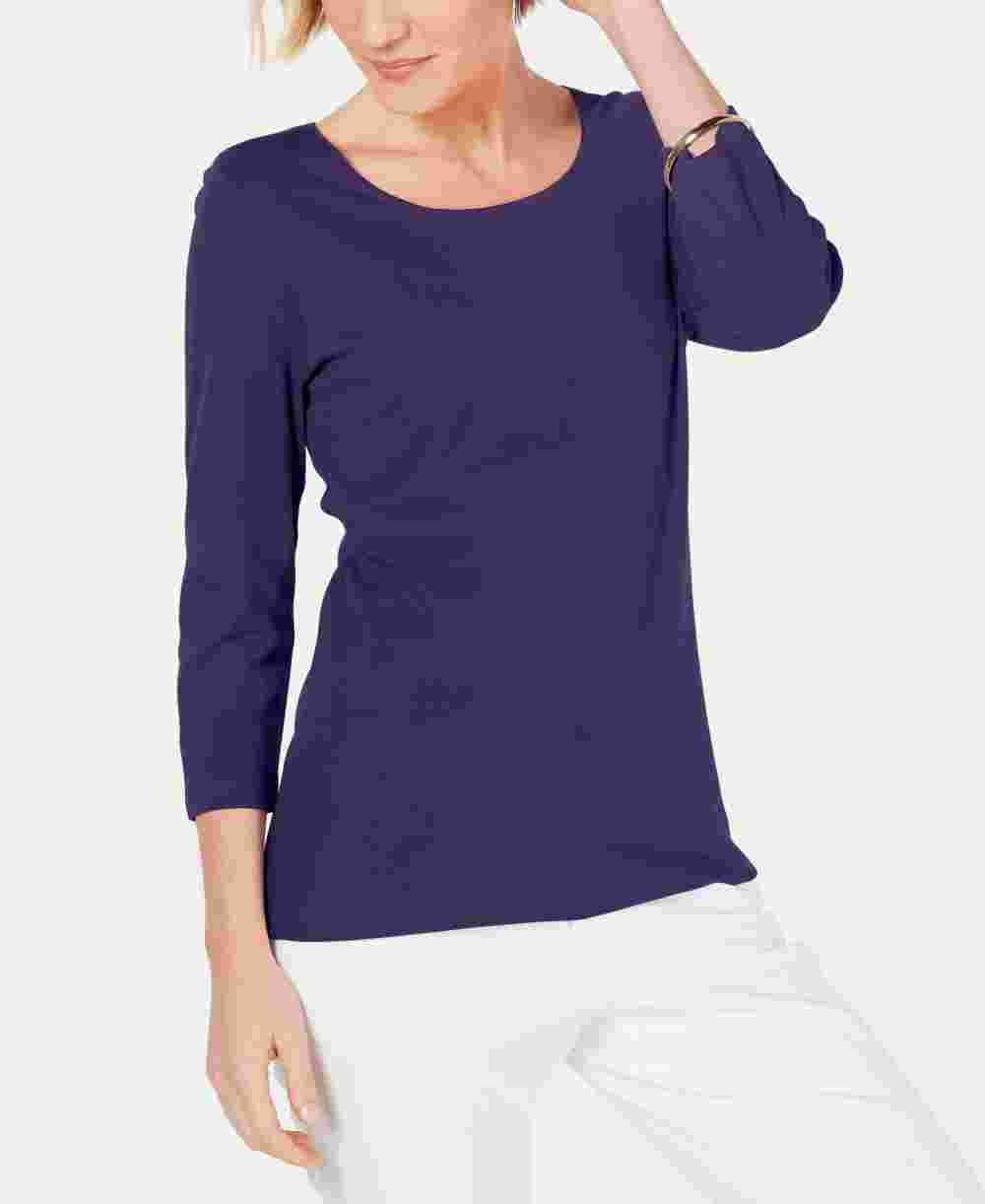Karen Scott Women's Cotton 3/4 Sleeve Top Purple Size XX-Large