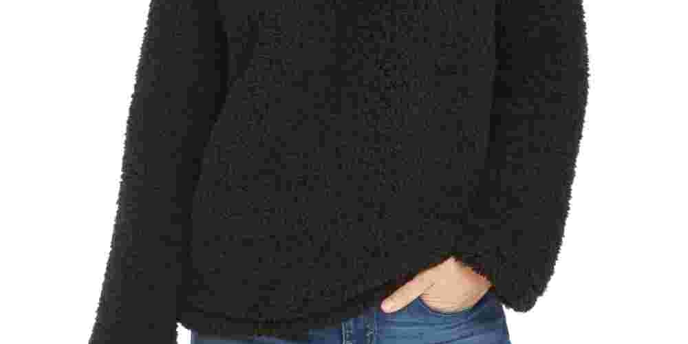 Style & Co Women's Faux Fur Solid Long Sleeve Turtle Neck Blouse Sweater Black Size Petite X-Large