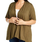 NY Collection Women's Plus Short Sleeve Cardigan Green Size 1X