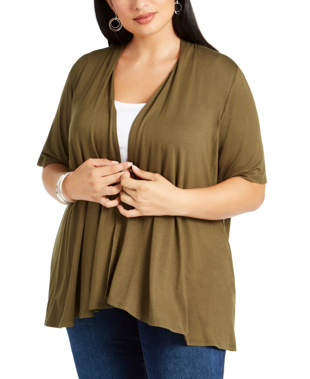 NY Collection Women's Plus Short Sleeve Cardigan Green Size 1X