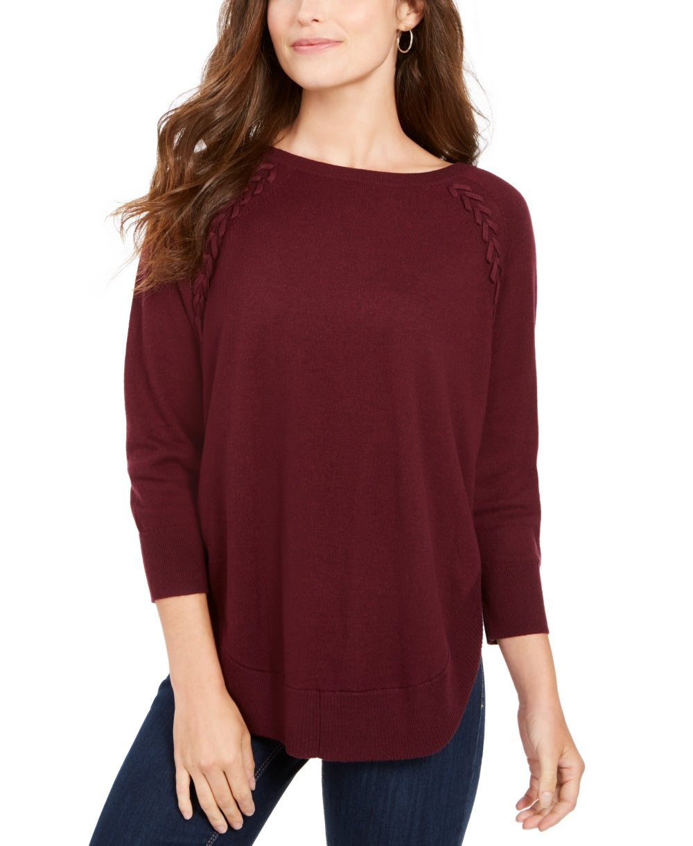 Style & Co Women's Petite Lace-Up Chevron-Trim Sweater Purple Size Petite X-Large