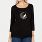 Karen Scott Women's 3/4-Sleeve Embellished Cotton Top Black Size X-Large