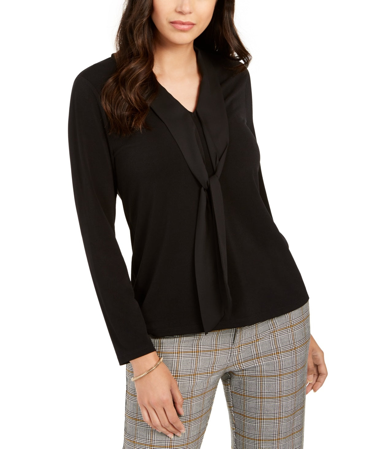 Charter Club Women's Tie Neck Top Black Size Small
