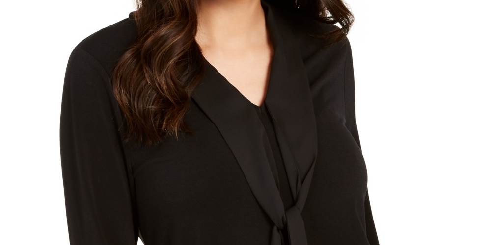 Charter Club Women's Tie Neck Top Black Size Small