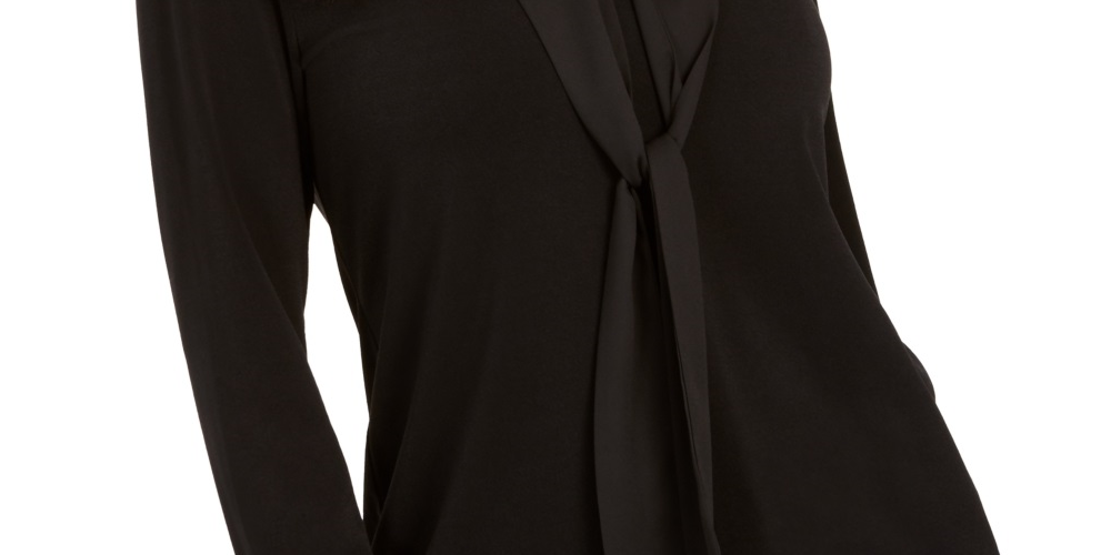Charter Club Women's Tie Neck Top Black Size Small