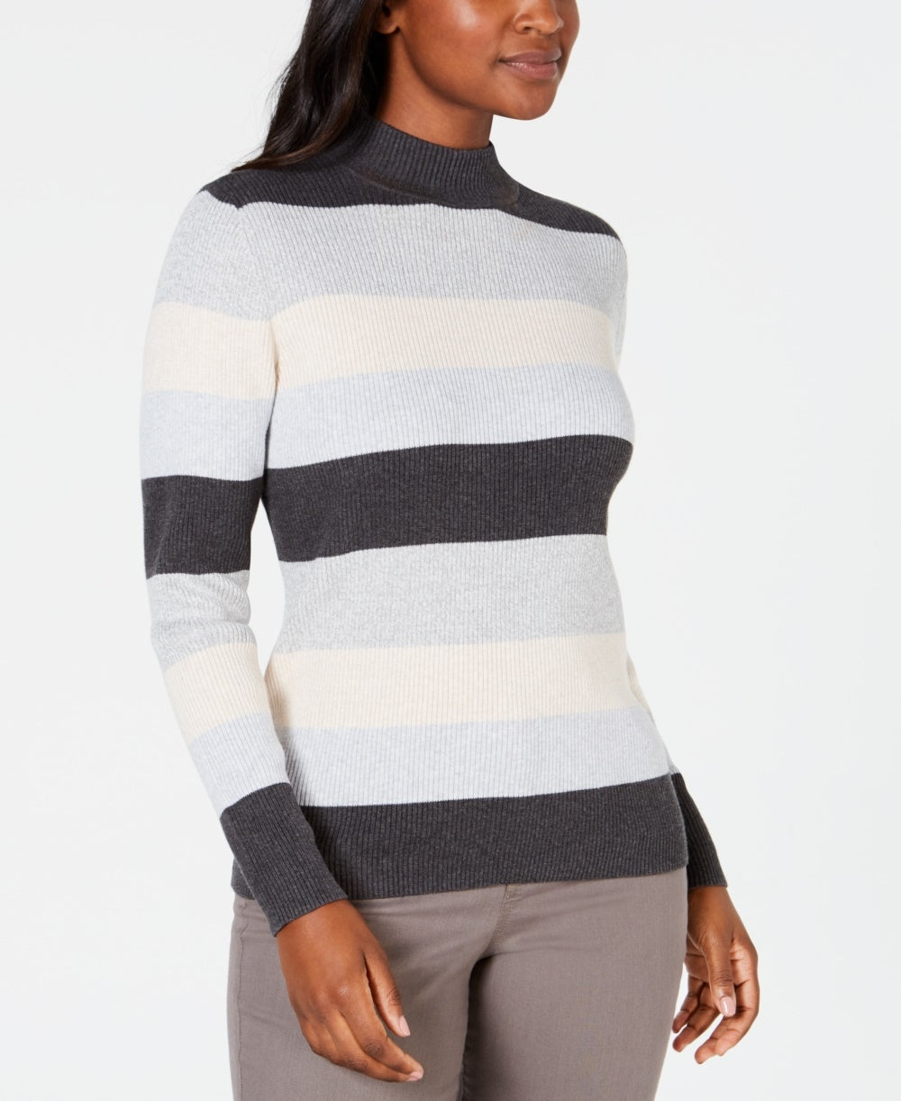 Karen Scott Women's Ribbed Color Block Long Sleeve Turtle Neck Sweater Purple Size Medium
