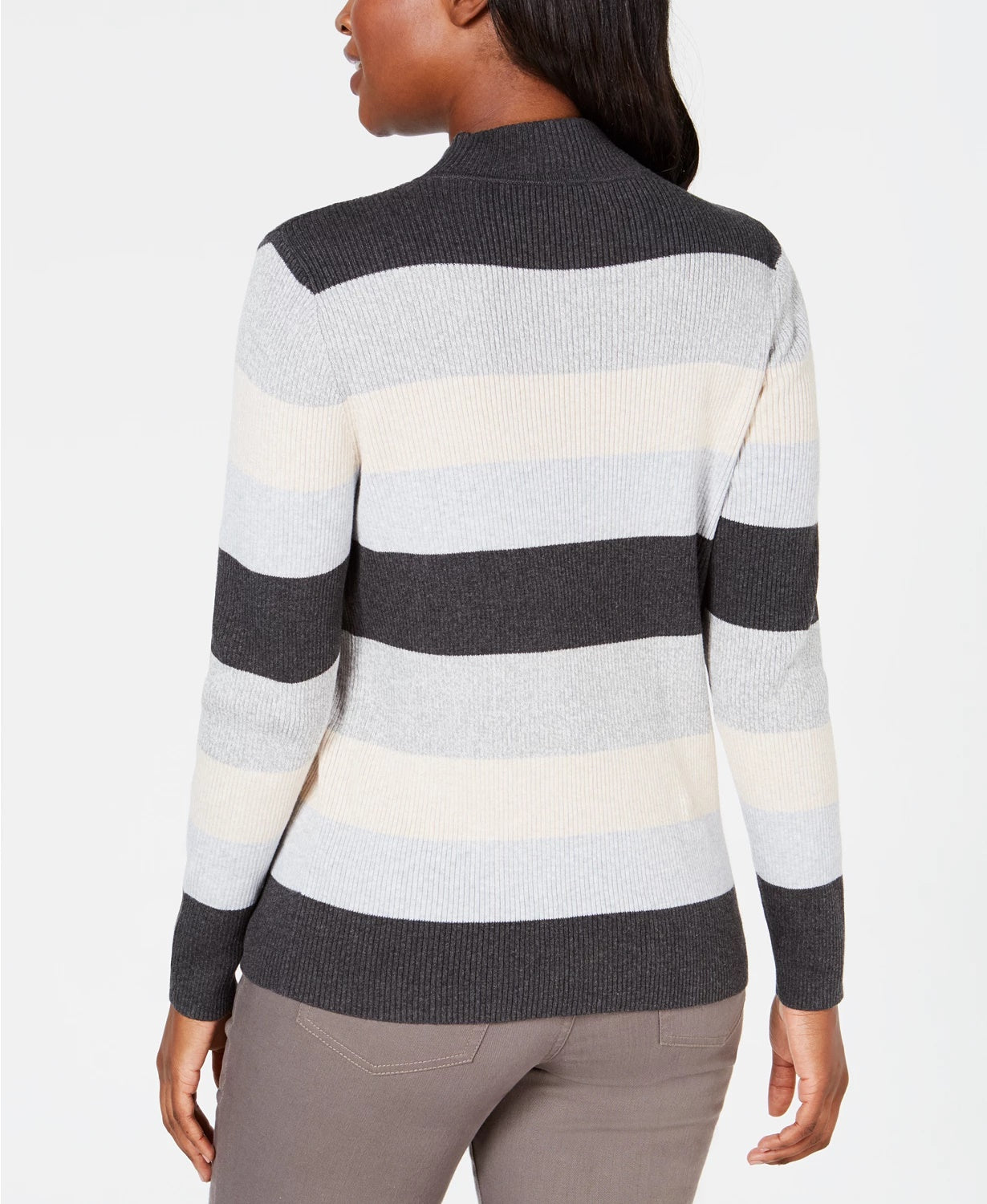 Karen Scott Women's Ribbed Color Block Long Sleeve Turtle Neck Sweater Purple Size Medium