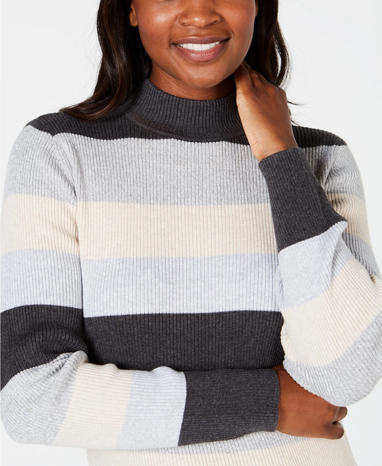 Karen Scott Women's Ribbed Color Block Long Sleeve Turtle Neck Sweater Purple Size Medium
