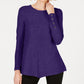 Alfani Women's Ribbed Snap Detail Sweater Purple Size PL