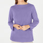 Karen Scott Women's Ribbed Printed Long Sleeve Crew Neck Blouse Top Purple Size Petite Small