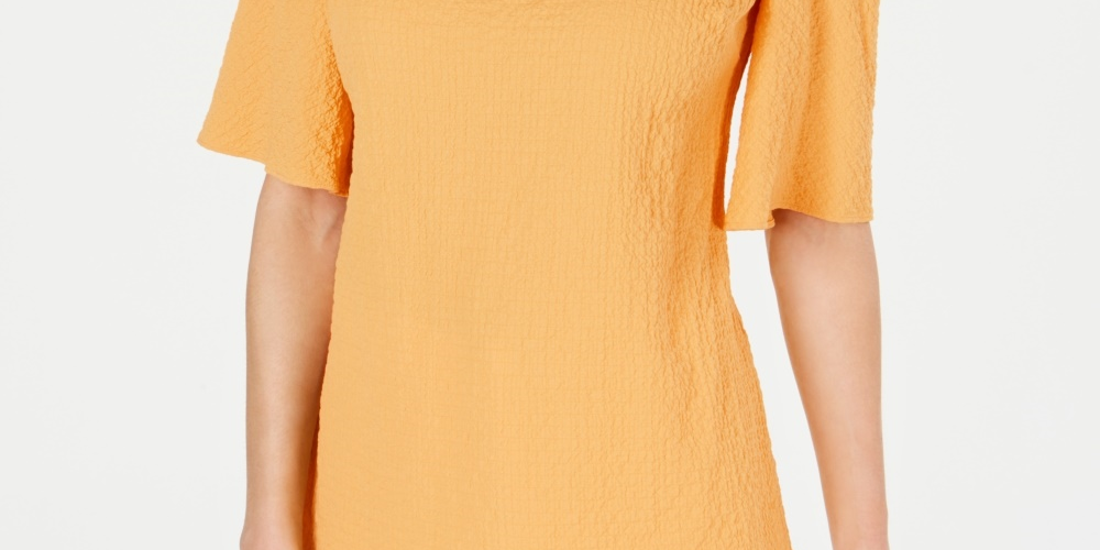 JM Collection Women's Crinkle Texture Cold Shoulder Blouse Yellow Size X-Small