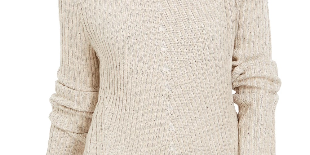 Style & Co Women's Textured Speckle Long Sleeve Jewel Neck T Shirt Sweater Beige Size PM