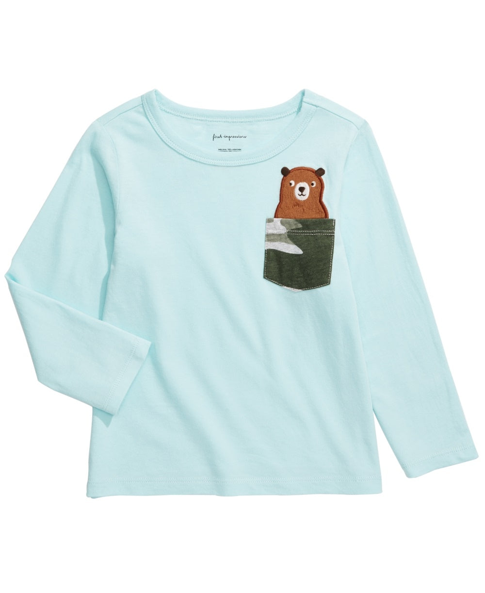 First Impressions Boy's Cotton Teddy Bear Pocket T Shirt Blue Size 2T REG