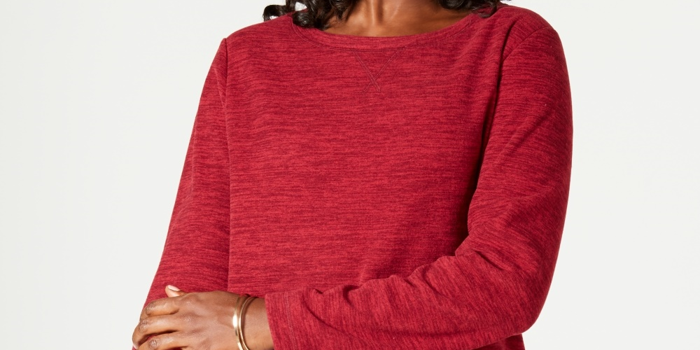 Karen Scott Women's Petite Marled Sweatshirt  Medium Red Size PS