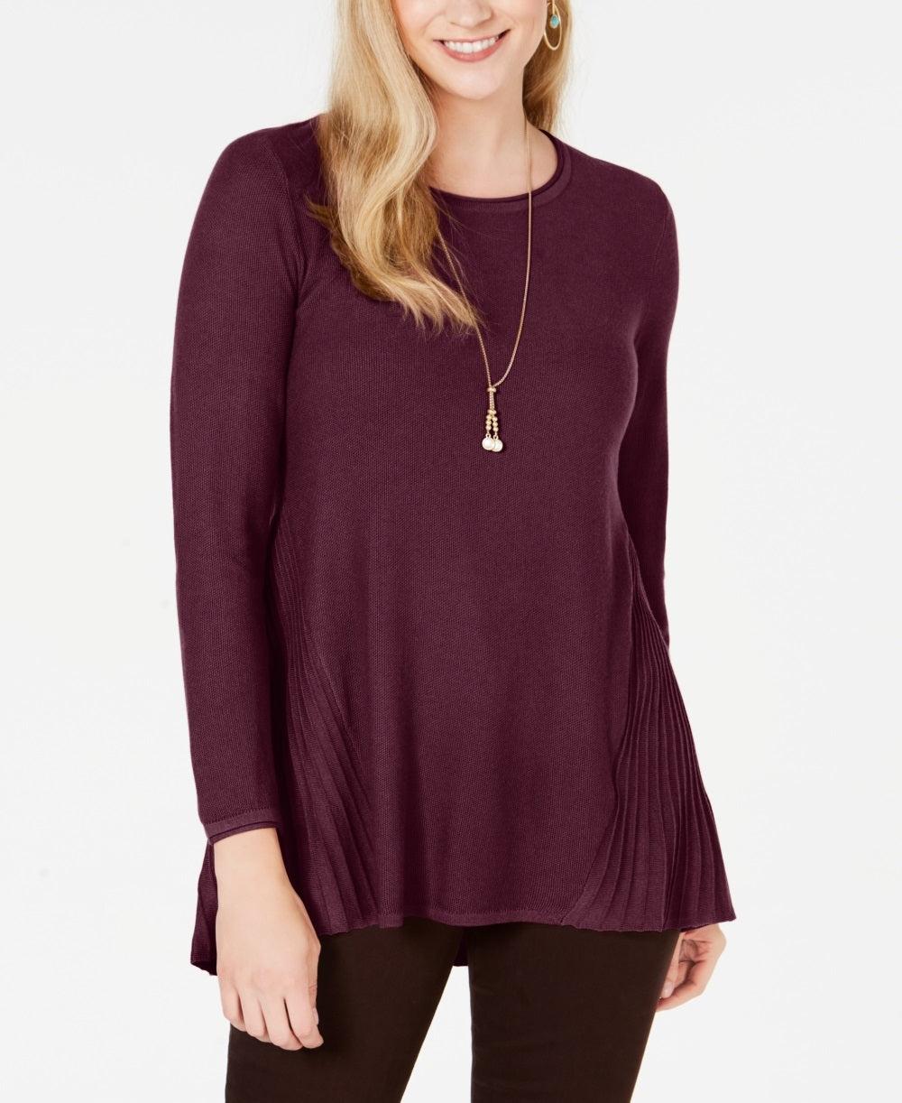 Style & Co Women's Pleated High Low Sweater Red Size Petite Small