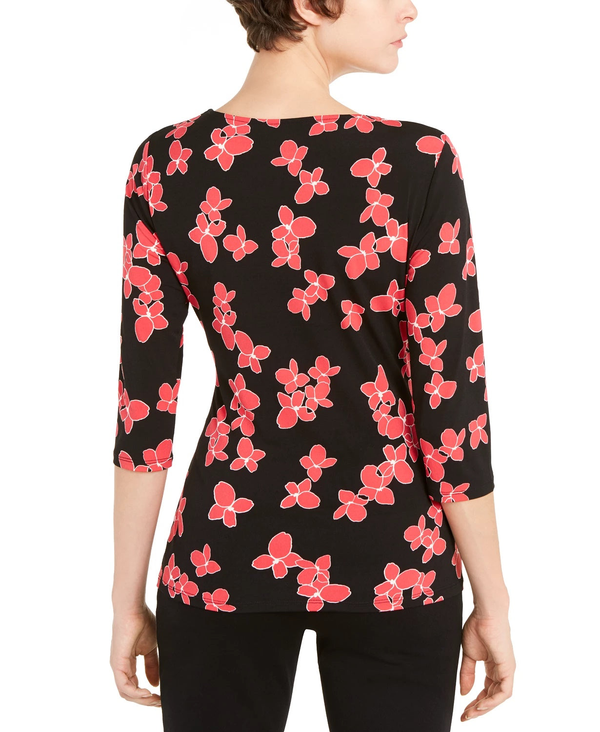 Alfani Women's Floral Print Side Tie Top Black Size Petite X-Large
