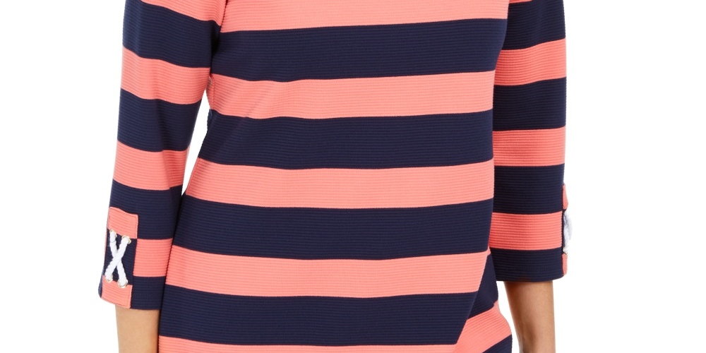 Charter Club Women's Grommet Trim Striped Top Red Size X-Small