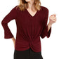 Alfani Women's Metallic Striped Knot Front Top Red Size Petite X-Large