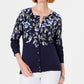 Karen Scott Women's Floral-Print Cardigan Navy Size X-Small