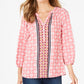 चार्टर क्लब वीमेन पीटीट प्रिंटेड स्प्लिट-नेक 3/4-स्लीव टॉप पिंक साईज़ पीटीट एक्स-लार्ज