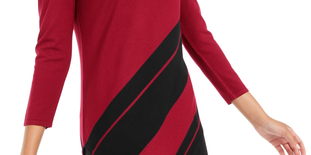 Alfani Women's Petite Striped Asymmetrical Tunic Red Size Petite X-Large