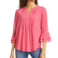 Charter Club Women's Petite Double-Ruffle Textured Pintuck Top Pink Size Petite X-Large