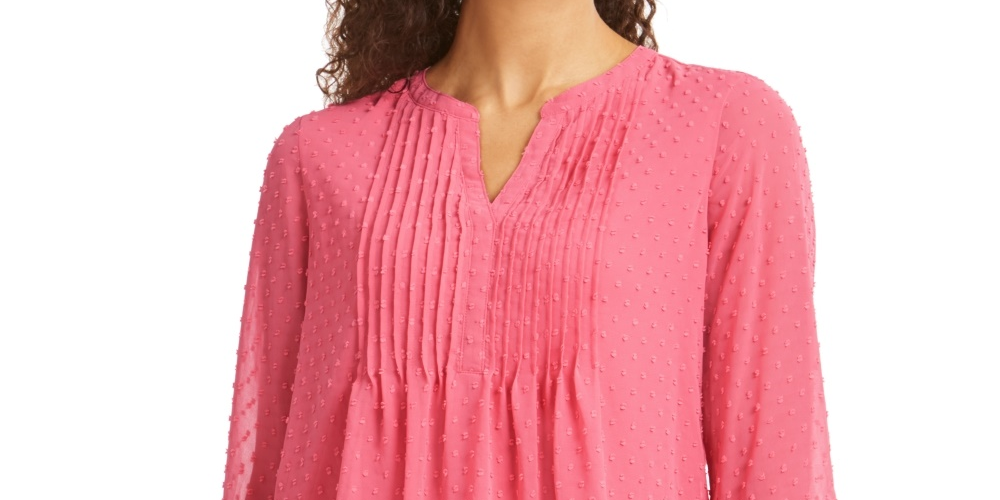 Charter Club Women's Petite Double-Ruffle Textured Pintuck Top Pink Size Petite X-Large
