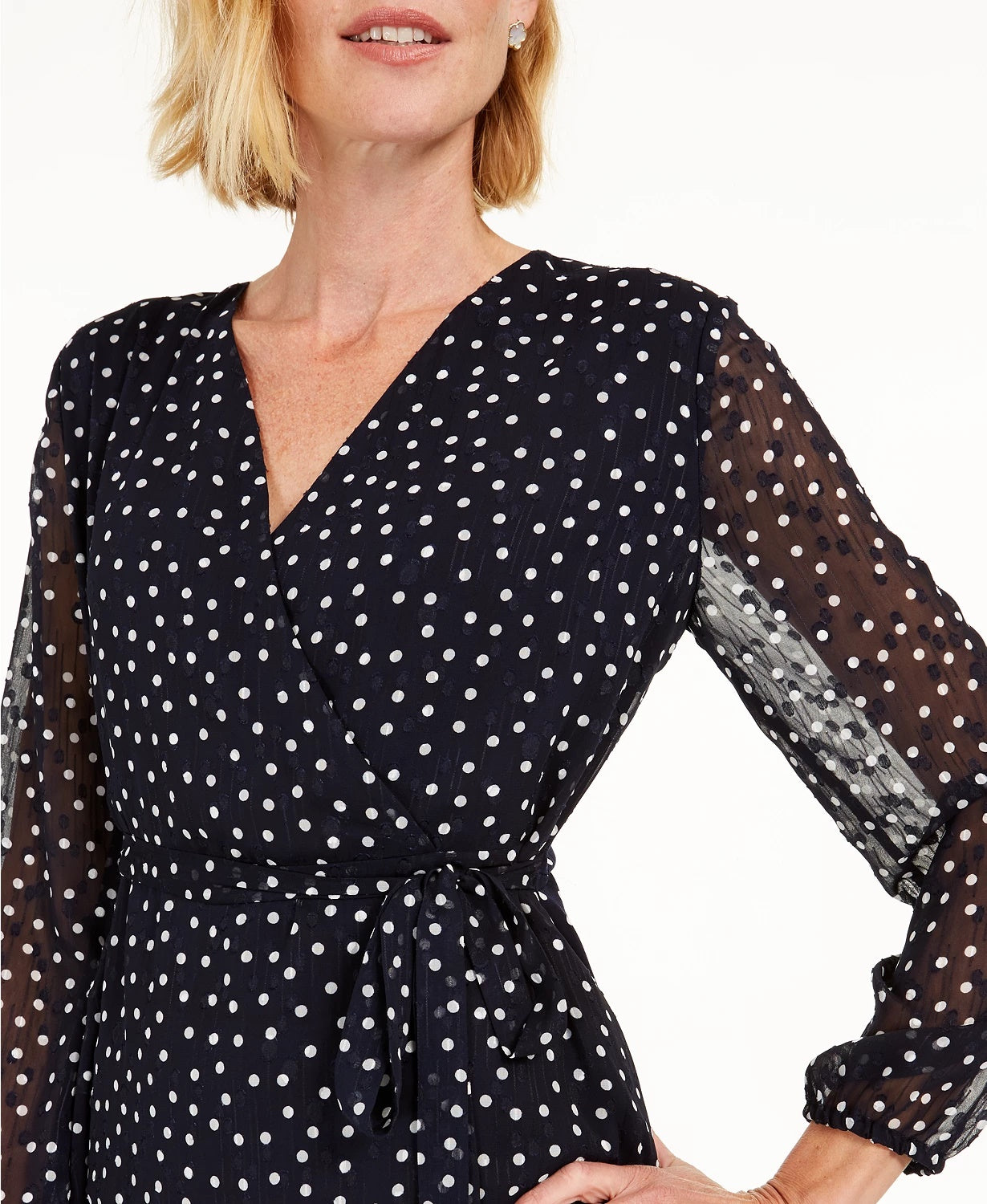 Charter Club Women's Dotted Wrap Top Bright Blue Size X-Large