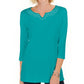 Karen Scott Women's Cotton Studded Split-Neck Top Blue Size Medium