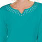 Karen Scott Women's Cotton Studded Split-Neck Top Blue Size Medium