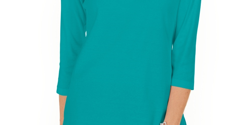 Karen Scott Women's Cotton Studded Split-Neck Top Blue Size Medium