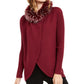 Alfani Women's Faux Fur Trim Convertible Cardigan Red Size Petite X-Large