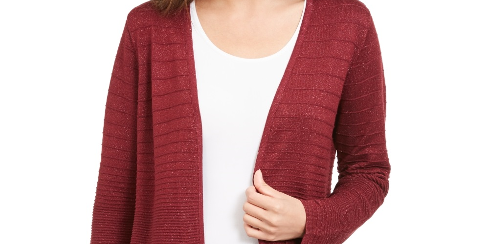 Alfani Women's Lurex Stitch Cardigan Red Size Petite Medium