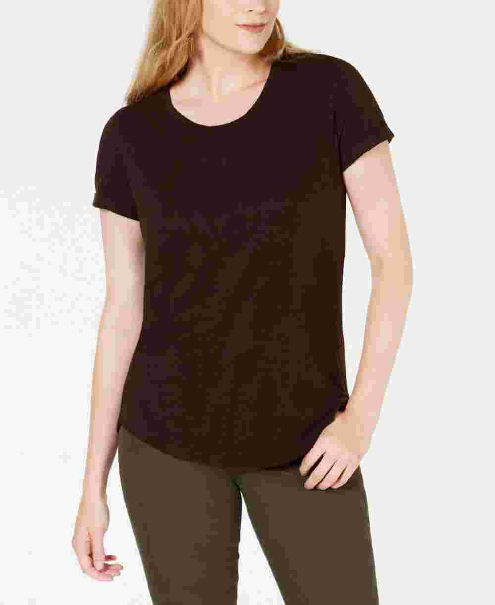 Style & Co Women's Cuffed Sleeve Cotton T Shirt Brown  Size Medium