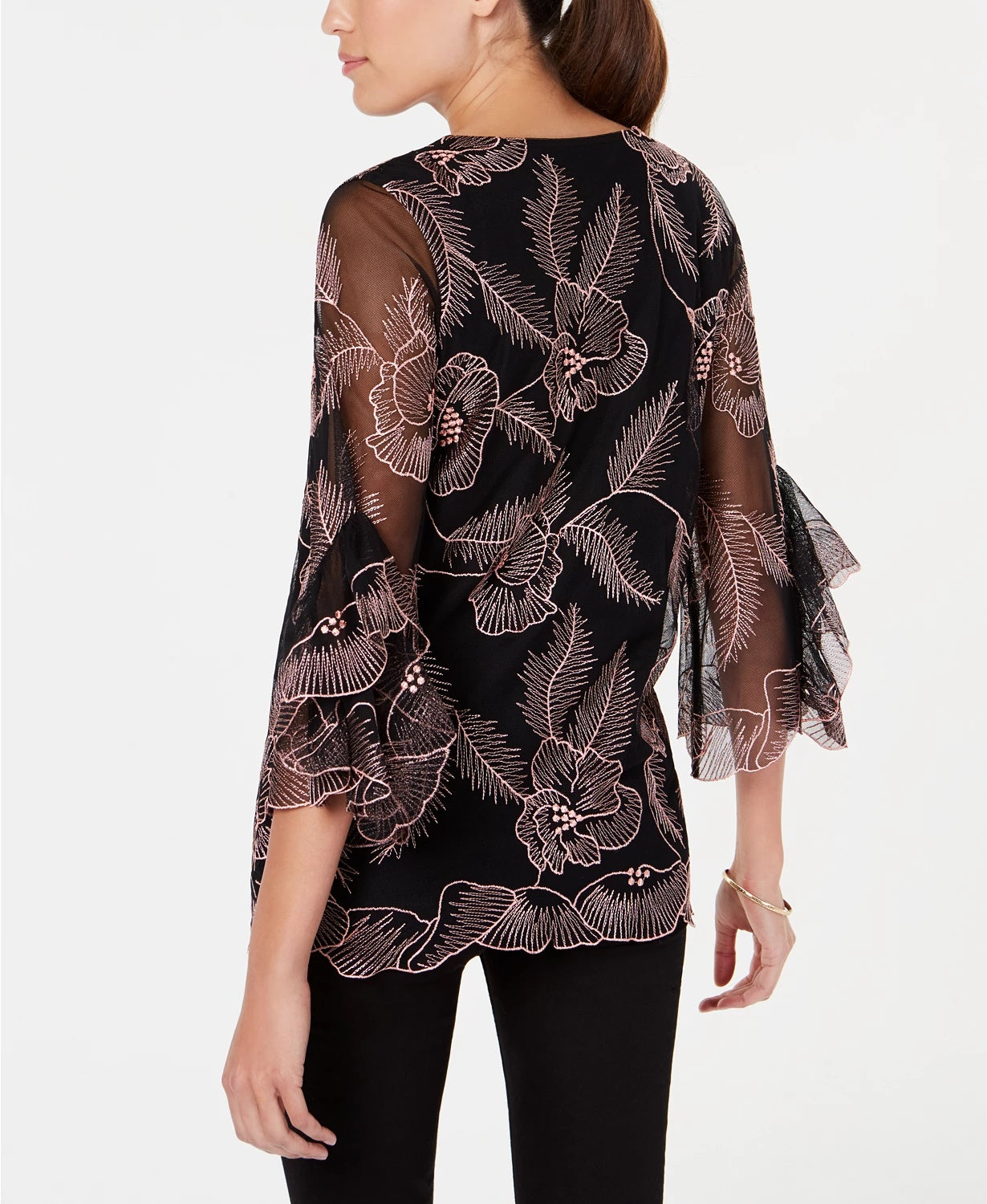 Alfani Petite Embroidered Flounce-Sleeve Top Pink Size Petite X-Large