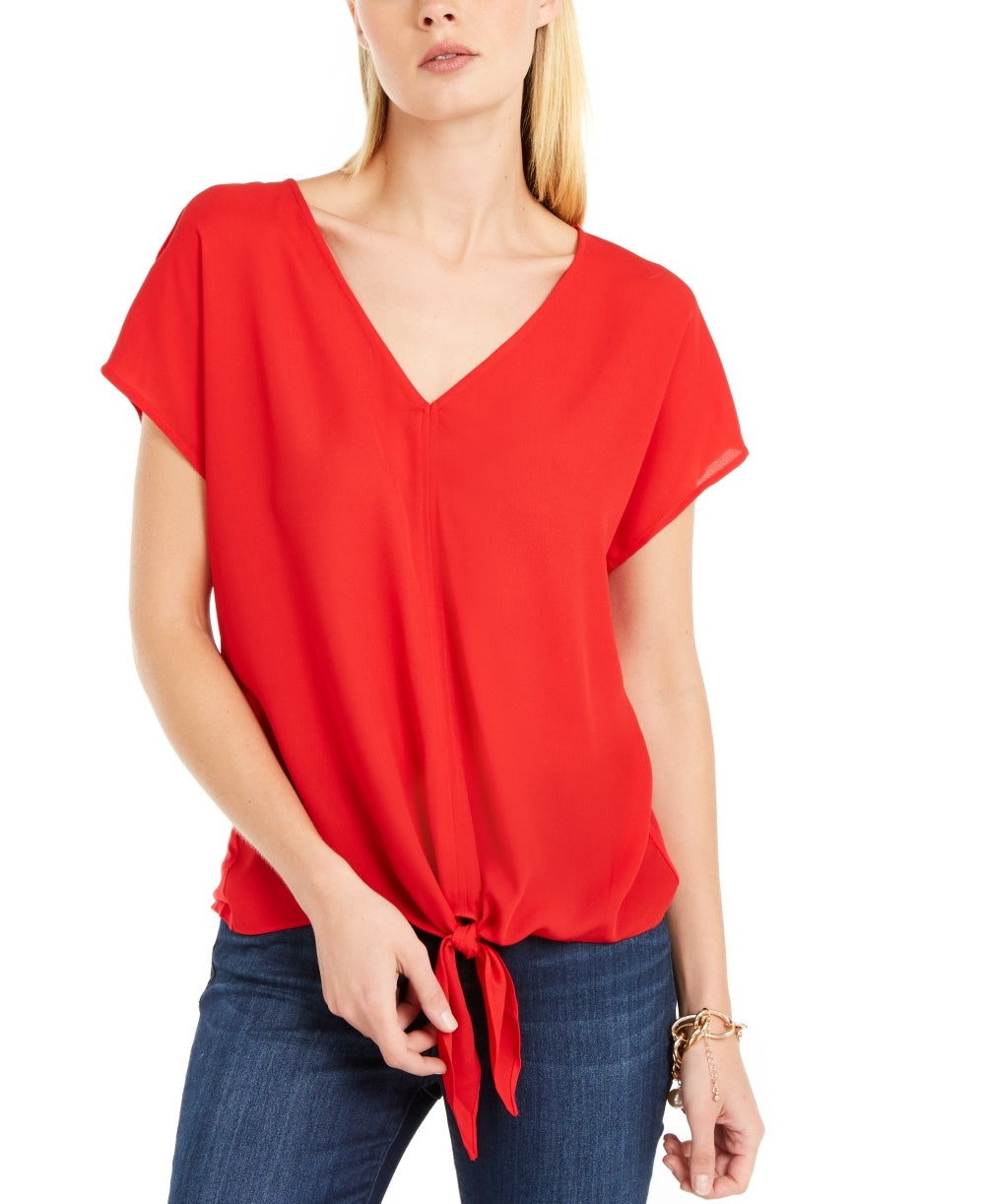 INC International Concepts Women's Petite Tie-Front Top Red Size Petite