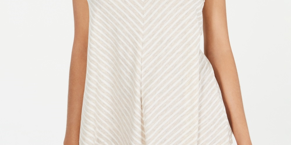 Style & Co Women's Striped Lace Sleeveless Top Beige Size X-Large