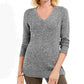 Charter Club Women's Herringbone Long Sleeve V Neck T Shirt Top Black Size PM