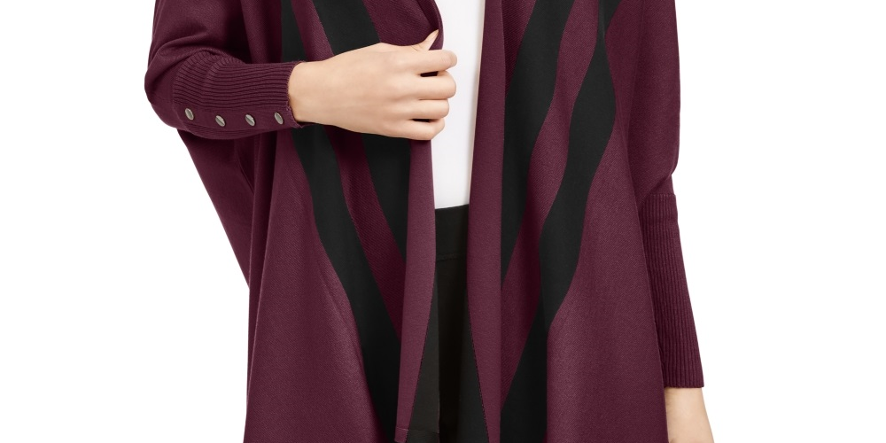 Alfani Women's Striped Open Front Cardigan Purple Size Petite Small