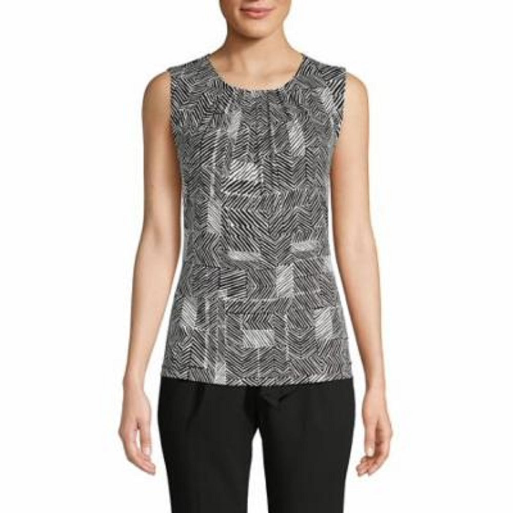 Calvin Klein Women's Sleeveless Printed Blouse Grey Size Large
