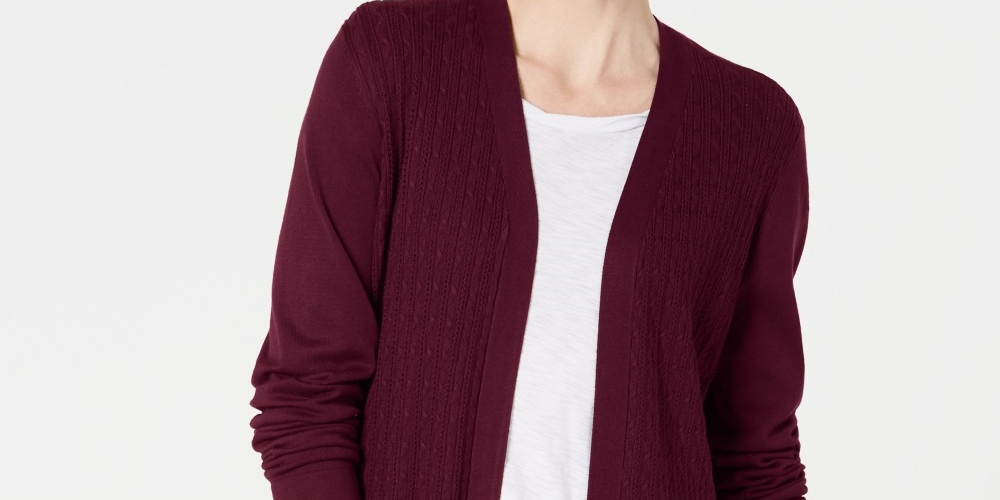 Karen Scott Women's Open Front Cardigan Wine Size X-Small