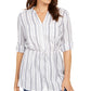 Charter Club Women's Striped Tie-Waist Cotton Top White Size Large