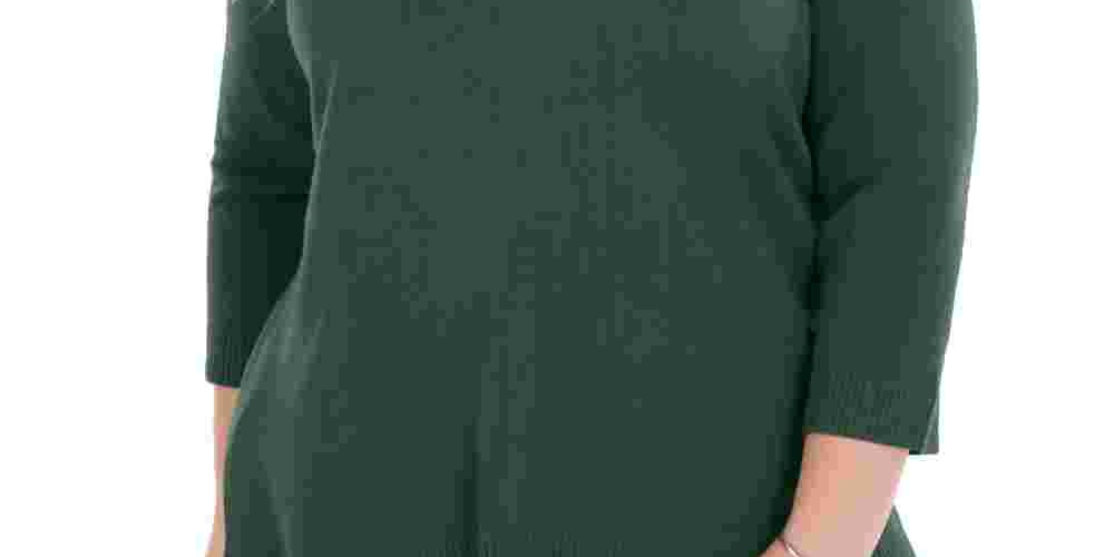 Karen Scott Women's Plus Size V-Neck Luxsoft Sweater Green Size 2X