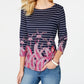 Charter Club Women's Striped Paisley Print Top Blue Size X-Large