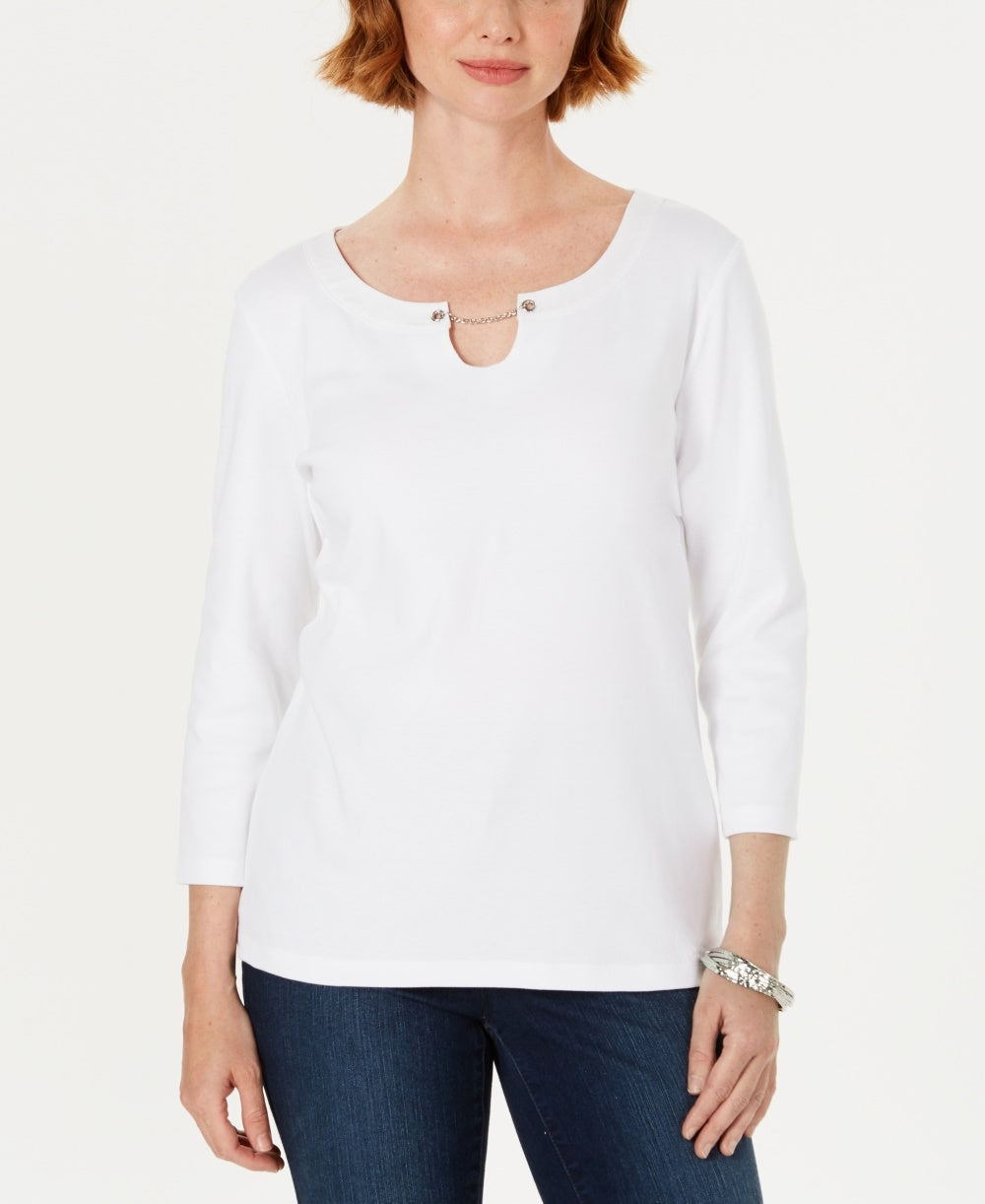 Karen Scott Women's Three Quarter Sleeve Top White Size XX-Large