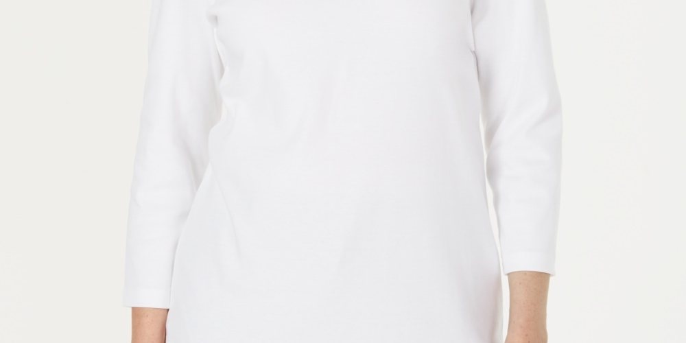 Karen Scott Women's Three Quarter Sleeve Top White Size XX-Large