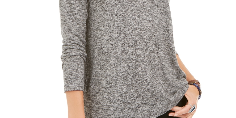 Style & Co Women's Marled Knit V Neck Top Black Size Small